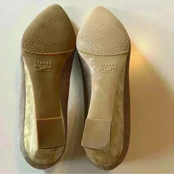 Stuart Weitzman Wedge Heel Dress Flat, Cream Textured Leather with Pearled Heel - Picture 7 of 11